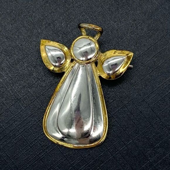 Vintage Sterling Silver Two Tone Angel Brooch Shawl Pin - Picture 1 of 7